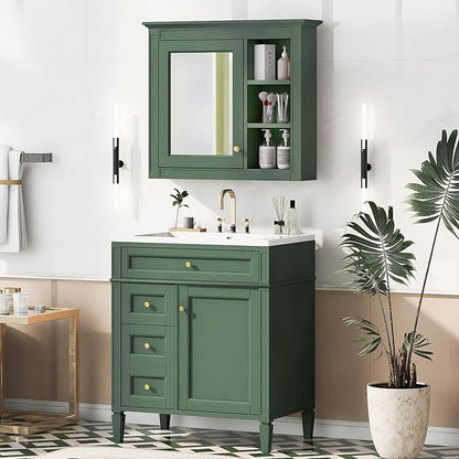 Bathroom Wall Cabinet with Mirror, 30'' x 28'' Medicine Cabinet with Mirror Door and Adjustable Shelves, Over Toilet Storage Cabinet, Wall-Mounted Bathroom Mirrors for Over Sink with Storage