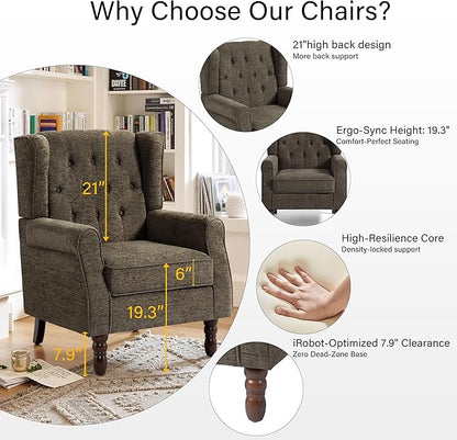 Lumibee High Back Accent Chair Set of 2,Upholstered Wingback Armchair with Solid Wood Legs for Small Spaces,Comfy Single Sofa Chair for Living Room,Bedroom,Office-Taupe