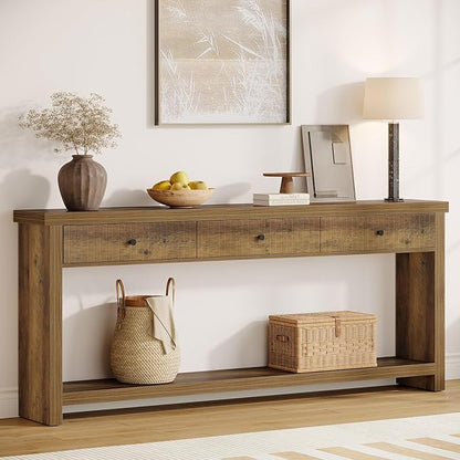 Tribesigns 70.9-Inch Extra Long Entryway Table with 3 Drawers, Sofa Console Table with Open Storage Shelves, Wooden Couch Foyer Tables for Living Room Hallway Entrance