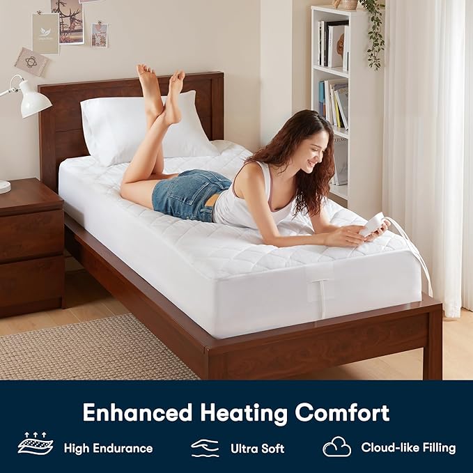 Serta Multi-Zone Heated Mattress Pad – Single Controller for Personalized Body & Foot Warmth, 10 Heat Settings, Auto Shut-Off, Soft Microfiber, Machine Washable, 15" Deep Pocket – Twin XL Size