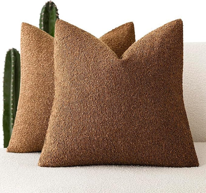 Foindtower Set of 2, Decorative Textured Boucle Throw Pillow Covers Accent Solid Pillow Cases Neutral Soft Cozy Couch Cushion Case for Chair Sofa Bedroom Living Room Home Decor 26x26 Inch Hazel Brown