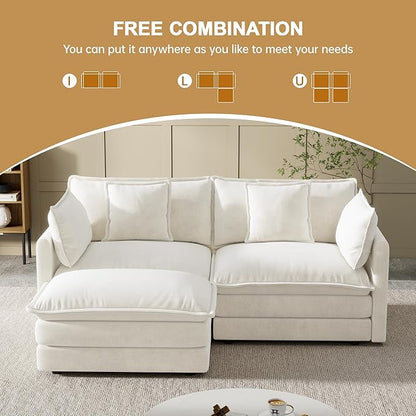 Modular Sectional Sofa, 76.7 Inch L-Shaped Cloud Sofa with Deep Seat Comfortable Chenille Sofa with Cushion Double Sectional Sofa for Living Room Apartment,White