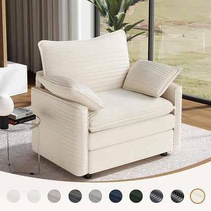 Vesgantti 40" Single Seat Sofa, Comfy Cloud Couch Deep Seat Upholstered Couch Corduroy Modern Sofa with Armrest Pillow, Easy Assembly for Living Room, Bedroom and Apartment, Beige