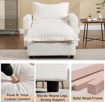 chairus 68" Love Seat Sofa with Ottoman Upholstered Linen Deep Seat Couch with Pillow Modular Oversized Couch Sleeper for Living Room, Bedroom, Reception Room, Apartment, 2-Seater/White