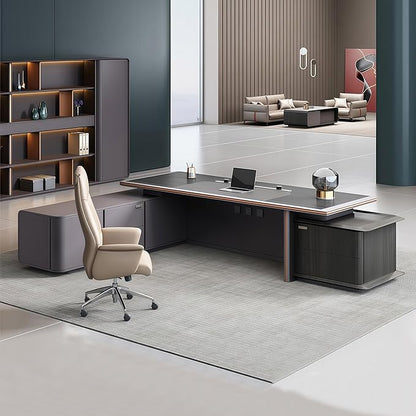 Modern Executive Desk, 141.7 inch L Shaped Desk with Storage, L Shape Corner Desk Drawers and Lockable Storage No Installation Required Without Display Racks and Bookshelves