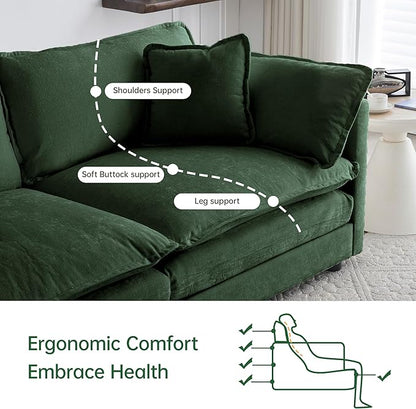 Modular Sectional Sofa, 146.5 Inch U-Shaped Cloud Sofa with Deep Seat Chenille Sofa with Cushions, Four Seater Sectional Sofa for Living Room Apartment,Evergreen