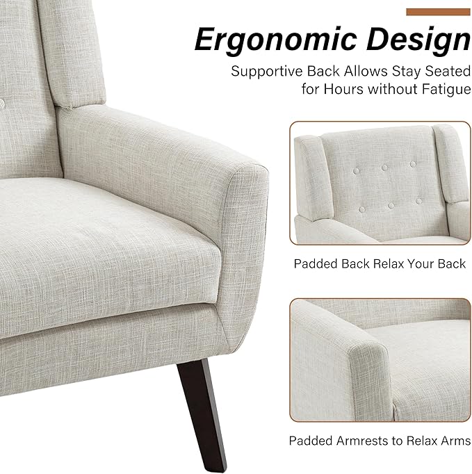 Accent Chairs Set of 2, Modern Fabric Armchairs for Living Room, Comfy Upholstered Arm Chairs Tufted for Indoor Bedroom Office Room (Beige)