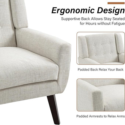 Accent Chairs Set of 2, Modern Fabric Armchairs for Living Room, Comfy Upholstered Arm Chairs Tufted for Indoor Bedroom Office Room (Beige)