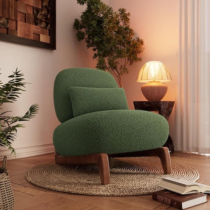Morden Fort Modern Accent Chairs Set of 2, Sturdy Tilted Wood Legs with Thick Cushion Comfy Lumbar Pillow Armless Reading Chairs for Living Room Lounge Bedroom - Forest Green
