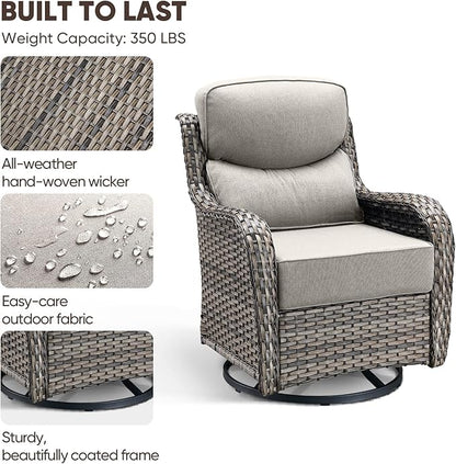 Swivel Patio Chairs Set of 2 with 6" Thick Cushion - Wicker Outdoor Swivel Rocker Patio Chairs, High Back Comfortable Outdoor Glider Chairs 360° Rotation Glider Gray Wicker - Beige Cushion