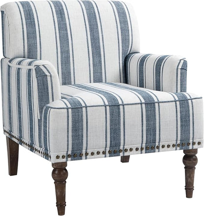 UIXE Stripe Accent Chairs Set of 2, Living Room Arm Chair Modern Nailhead Trim Club Armchair, Comfy Upholstered Sofa Lounge Seat Reading Seat Bedroom Side Seating for Home Office, Dark Blue