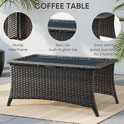 Swivel Patio Chairs sofa Set of 6 with 6" Thick Cushion - Wicker Outdoor Swivel Rocker Patio Chair ,Sofa/Glass coffee table, High Back Comfortable Outdoor Glider Chairs - Gery Wicker Blue Cushions
