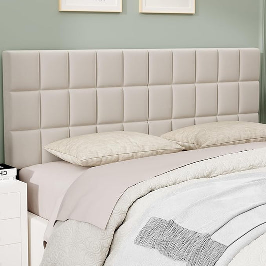ALISH Velvet Tufted Headboard with Adjustable Height and Width, Foldable Upholstered Headboard with Metal Legs for King Size Metal and Wood Bed Frame (Beige, King)