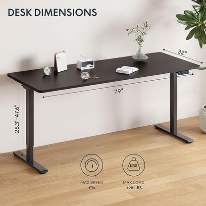FLEXISPOT 79x32 Inch Large Dual Motor Electric Standing Desk, Black - Computer Desk with Memory Controller, Home Office Desk with Splice Board