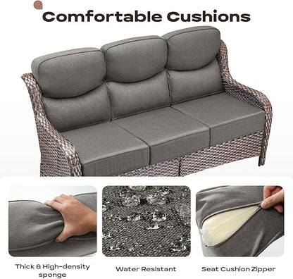 Rilyson Wicker Outdoor Patio Furniture Set - 6 Piece Patio Conversation Sets with Swivel Rocker Chairs, Ottomans, Sofa and Side Table, 6 inch Cushions, Waterproof Wicker, for Porch Deck Brown/Grey