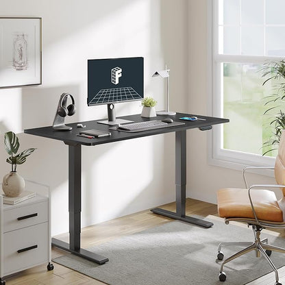 FLEXISPOT E6 MAX Dual Motor 60x24 Inch 3-Stage Heavy Duty Standing Desk, 330lbs Weight Capacity, Height Adjustable Desk w/Cable Management & Wheels (Seamless Black Desktop + Black Frame)