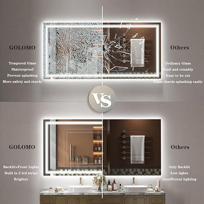 40x24 LED Bathroom Mirror with Lights, LED Dimmable Vanity Mirror for Wall, Backlit and Front Lighted Mirror, Anti-Fog, Shatte-rpoof (Horizontal/Vertical)