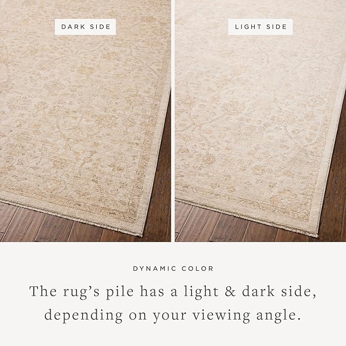 Loloi Chris Loves Julia Palma Collection PLM-01 Ivory/Sand 5'-3" x 7'-6" Fringe Area Rug Vintage Style Boho Living Room Bedroom Carpet