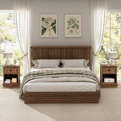 CARPETNAL Farmhouse Dresser and Nightstand Sets for Bedroom, 4 Pcs Bedroom Set, 5 Drawer & 7 Drawer Dresser and Nightstand Set of 2, Wood Chest of Drawers for Living Room, Entryway, Brown
