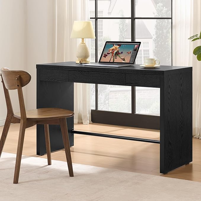 SICOTAS Home Office Executive Desk - 47-Inch Computer Desk with Drawer, Farmhouse Writing Study Desk with Storage,Boho Makeup Vanity Table for Bedroom (Black Oak, 2 Pieces)