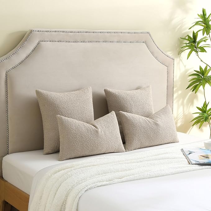 FUTEI Pack of 2 Oatmeal Decorative Throw Pillow Covers 26x26 Inch Soft Cozy Solid Boucle Textured Euro Pillow Shams,Modern Home Decor for Couch Bed Living Room