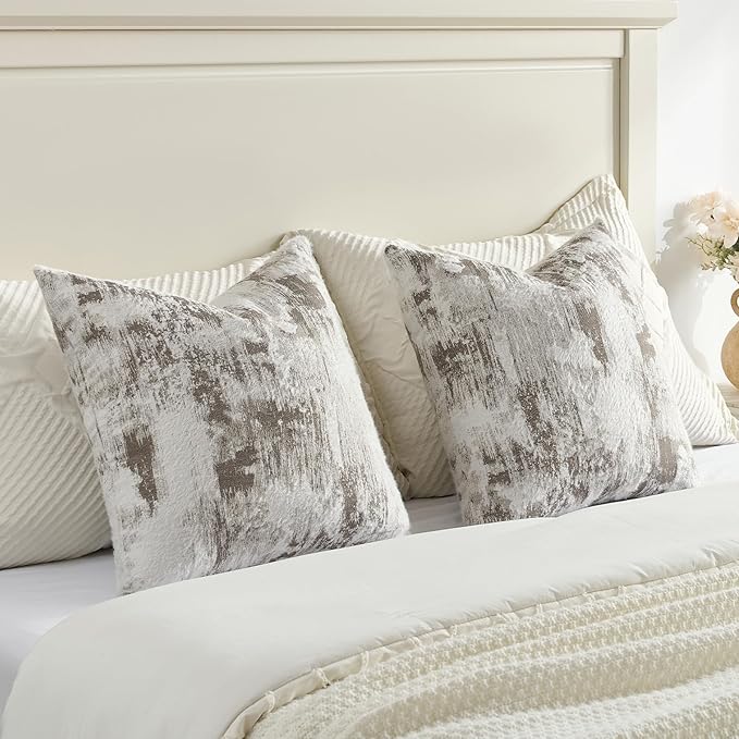 FUTEI Coffee White Decorative Throw Pillow Covers 12x20 Inch Set of 2,Soft Faux Cashmere Jacquard - Textured & Cozy Pillow Case,Modern Home Decor for Couch Bed Living Room
