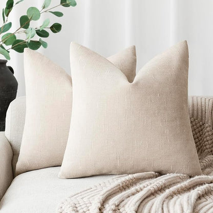 Foindtower Pack of 2 Soft Textured Throw Decorative Pillow Covers Square Accent Solid Cushion Cover Cozy Farmhouse Pillow Case with Zipper for Couch Sofa Bedroom Living Room 16x16 Inch, Light Beige