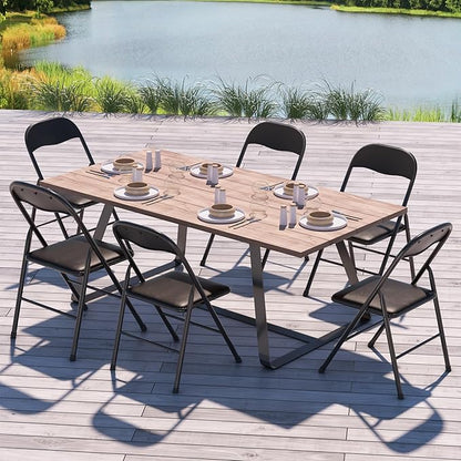 VECELO Folding Chairs 8 Pack Metal Portable with Soft PU Padded Seats for Home/Office/Party, Black