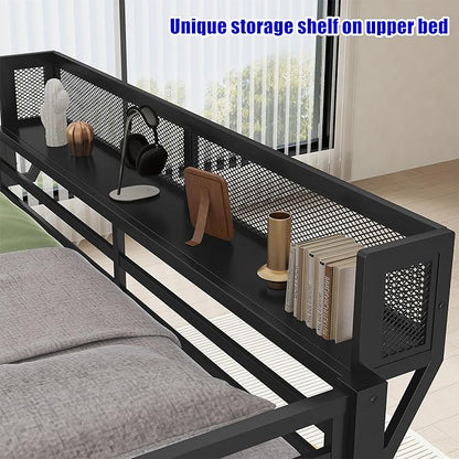 Stronger & Higher Quality Heavy Duty Bunk Bed Queen Over Queen Size Bunkbed, Thickened Safer More Stable Steel Metal Queen Bunk Bed (Faster Assembly) (Queen Over Queen)