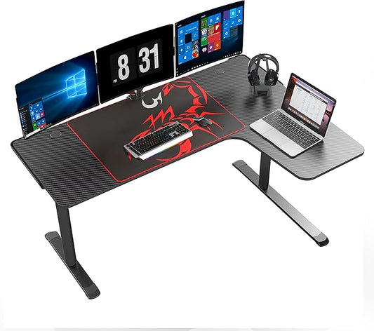 EUREKA ERGONOMIC L Shaped Gaming Desk, 60 Inch L60 Home Office Corner PC Computer Gamer Table Large Writing Workstation Gifts w Mouse Pad Cable Management, Space Saving, Easy to Assemble, Right Black