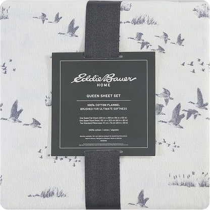 Eddie Bauer - Flannel Sheets Twin Size, Anti-Pilling & Wrinkle Resistant Cotton, Touchably Soft for All-Season Comfort - Bed Sheets with Matching Pillowcase & Fitted Sheet (Geese Meadow Yellow)