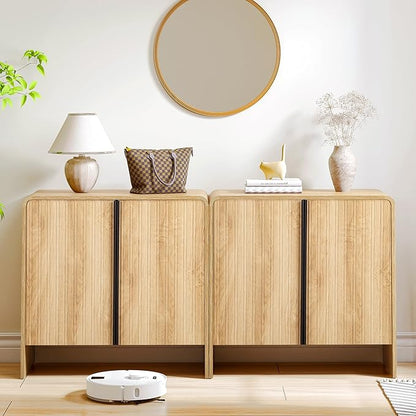 BERRYMERRY 2 Door Fluted Sideboard Buffet Cabinet with Storage, Modern Wood Cabinet with Adjustable Shelves for Living Room, Dining Room (Light Wood 4 Doors)