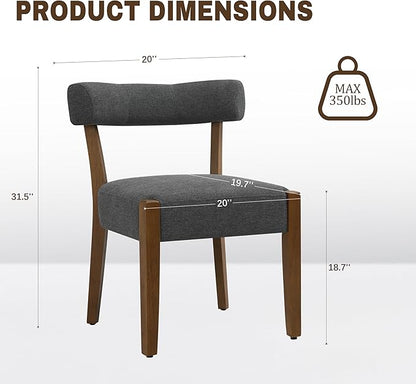 Modern Dining Chairs Set of 4, Walnut Upholstered Kitchen & Dining Room Chairs, Mid Century Wooden Dining Chairs Oversized Sturdy Fabric Rounded Chairs Curved Back, Dark Grey