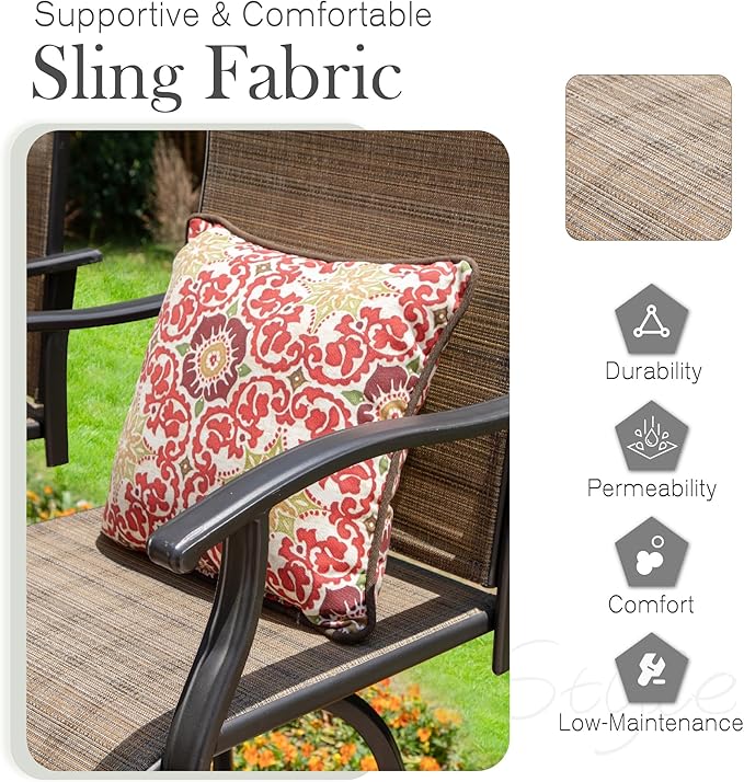 Sophia & William Patio Swivel Bar Stools Set of 4, Bar Height Patio Chair, High Top Patio Chairs, Supports 300 lbs (Brown Fabric)