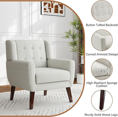 Accent Chairs Set of 2, Modern Fabric Armchairs for Living Room, Comfy Upholstered Arm Chairs Tufted for Indoor Bedroom Office Room (Beige)