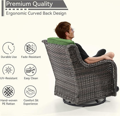Outdoor Swivel Rocker Patio Chairs Set of 2 - Outdoor Wicker Patio Conversation Sets 2 Pieces with Olefin Fabric Cushions Suitable for Backyard Deck and Porch, Green