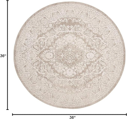 SAFAVIEH Area Rug 3' Round - Reflection Collection - Beige & Cream, Non-Shedding & Easy Cleaning, Ideal for Entryway, Living Room, Bedroom (RFT668A)