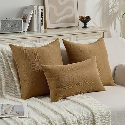 FUTEI Camel Chenille Throw Pillow Covers 12x20 Inch Set of 2,Soft Wide Chevron Textured Lumbar Pillow Cases,Farmhouse Home Decor for Couch Bed Living Room