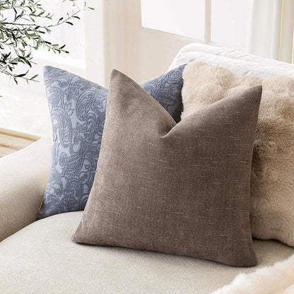 Foindtower Pack of 2 Soft Textured Chenille Throw Decorative Pillow Covers Square Accent Solid Cushion Cover Cozy Farmhouse Pillow Case with Zipper for Couch Sofa Bedroom Living Room 16x16 Inch, Taupe