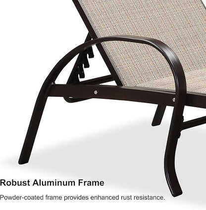 PURPLE LEAF Outdoor Chaise Lounge Chair Set of 3 Patio Pool Lounger Aluminum Chairs with Side Table Adjustable Tanning Recliner for Outside Yard Deck Lawn Garden Beach Khaki