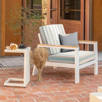 Outdoor Seat Cushions Set for Patio Furniture Deep Seating Patio Cushion Set Weather-Resistant Thick Cushions 25.6" W x 25.6" D x 5”T,Light Blue Stripes