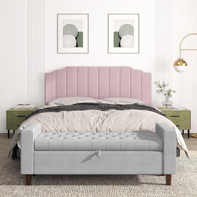King Size Headboard Only, Velvet Wall Mounted Headboard King for Adjustable Bed Modern Upholstered Head Board Easy Assembly, Pink