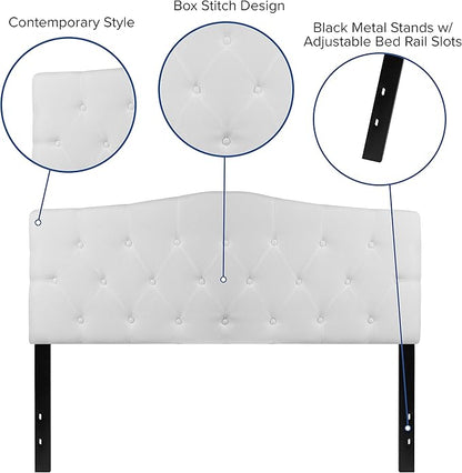 BizChair Arched Button Tufted Upholstered Queen Size Headboard in White Fabric