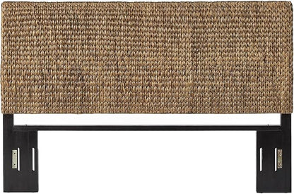 Headboard Coastal Design Handwoven Seagrass Matte Black Feet Rustic Decor King