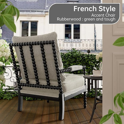 Morden Fort Linen Fabric Spindle Accent Chairs Set of 2, French Style Chairs with High Resilience Spring Cushion and Armrest Pads, Leisure Armchair for Living Room Bedroom Farmhouse Office Balcony