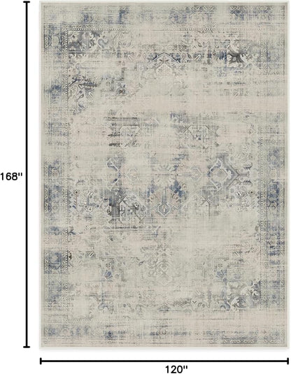 RUGGABLE Washable Vintage Area Rug – Kamran Blue Quartz 10x14, Stain-Resistant, Non-Slip – Large Machine Washable Rugs for Living Room, Bedroom, Hallway, Entryway & Office–with Cushioned Pad