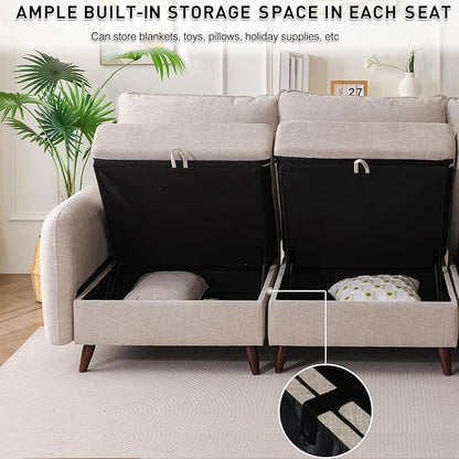 104'' Modular Sectional Sofa with All Seats Storage,Oversized 3-Seater Comfy Cloud Couches with Deep Seat,Big Couch for Living Room,Bedroom,Velet,Khaki