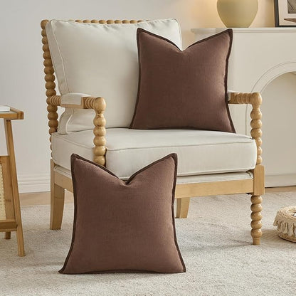 FUTEI Brown Chenille Throw Pillow Covers 22x22 Inch Set of 2,Edges Double-Stitched Cushion Cases,Modern Home Decor for Couch Living Room