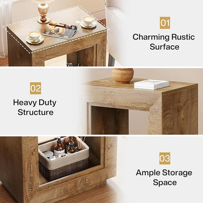 Tribesigns Rustic Wood End Table, 2 Tiered Square Side Table with Storage Shelf, Industrial Sofa Side Table for Living Room, Entrance (1, Natural)