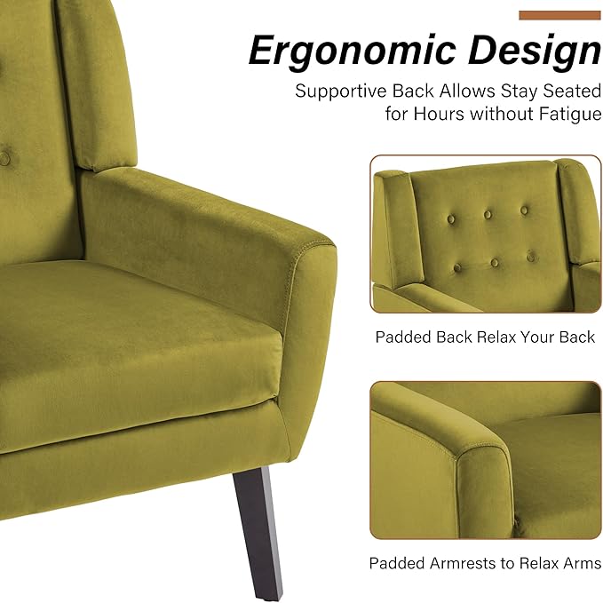 Lumibee Accent Chairs Set of 2, Velevet Fabric Armchairs for Living Room, Comfy Upholstered Arm Chairs Tufted for Indoor Bedroom Office Room (Green Velvet)